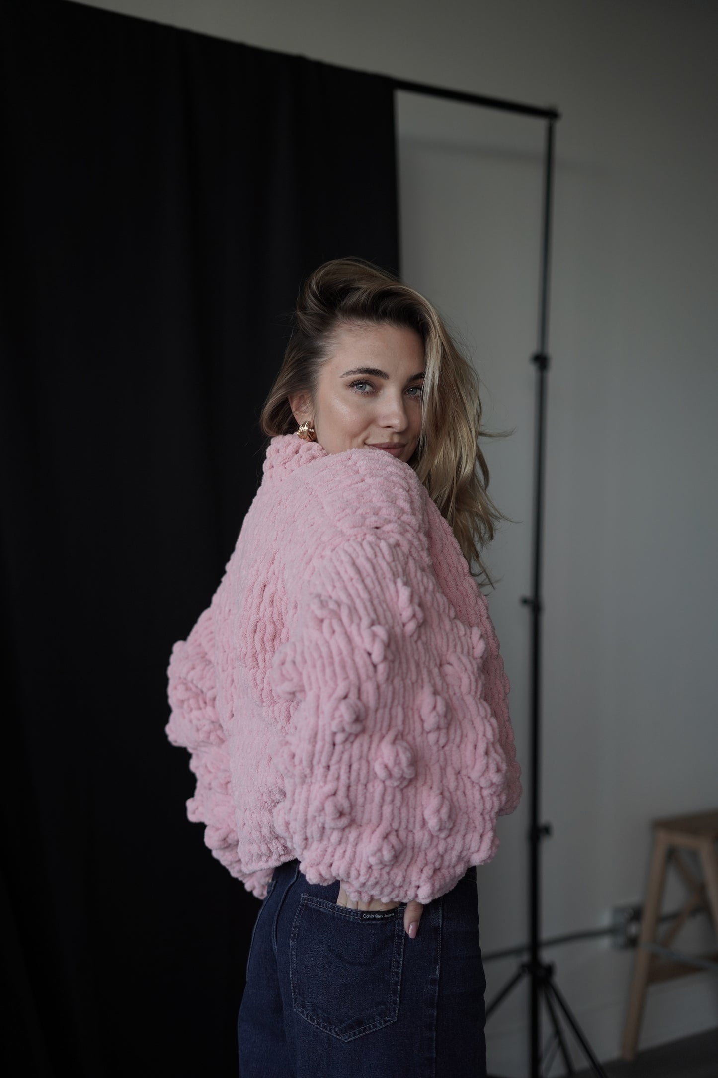Dusty Rose Bubble Knit Cardigan