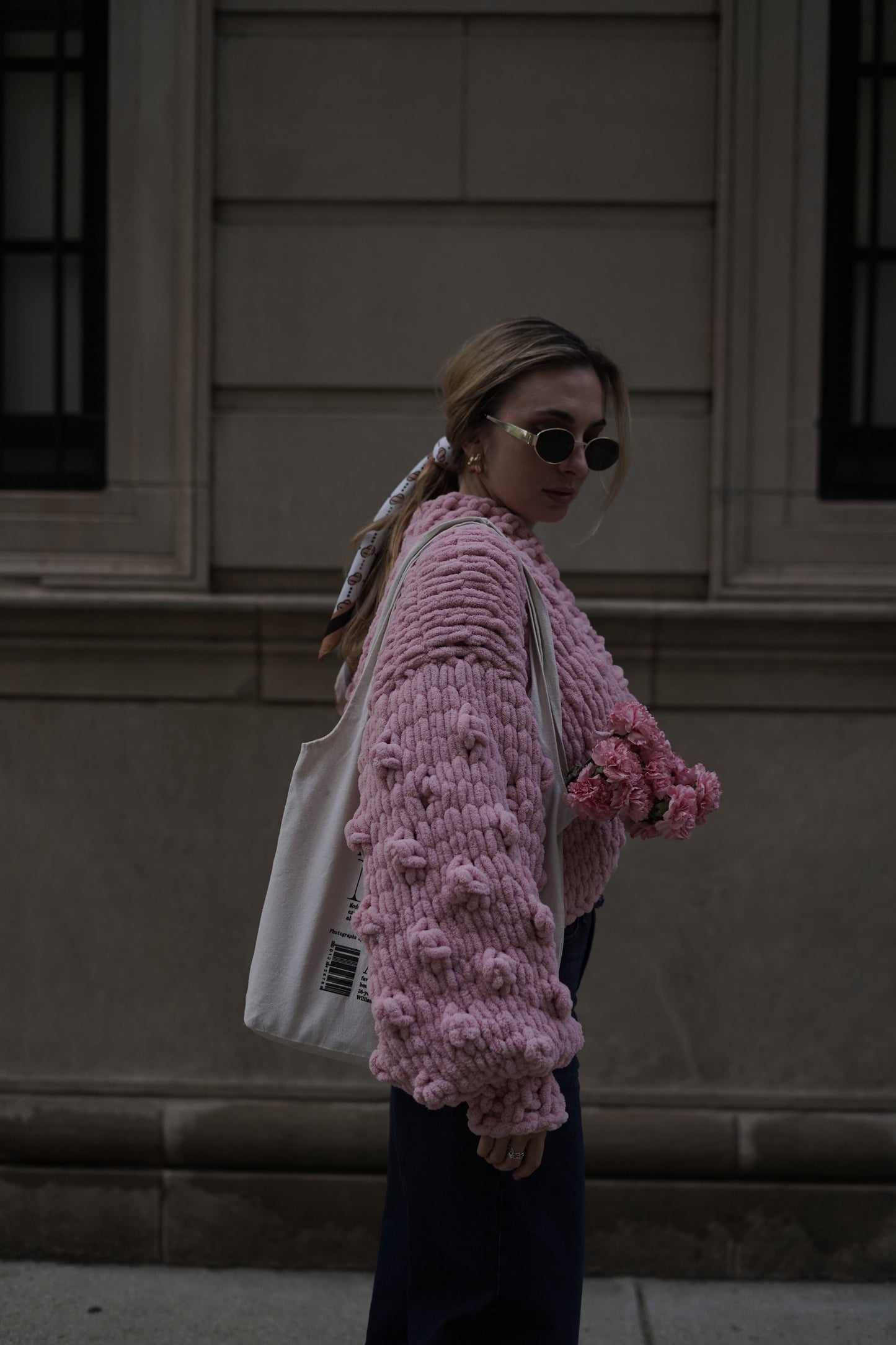 Dusty Rose Bubble Knit Cardigan