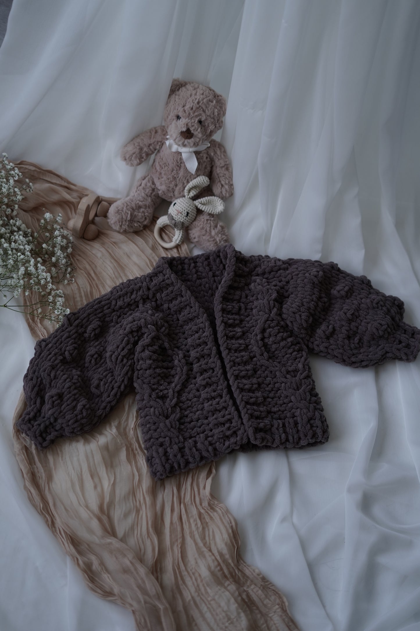 Chunky Knit Baby Cardigan - Dark Brown