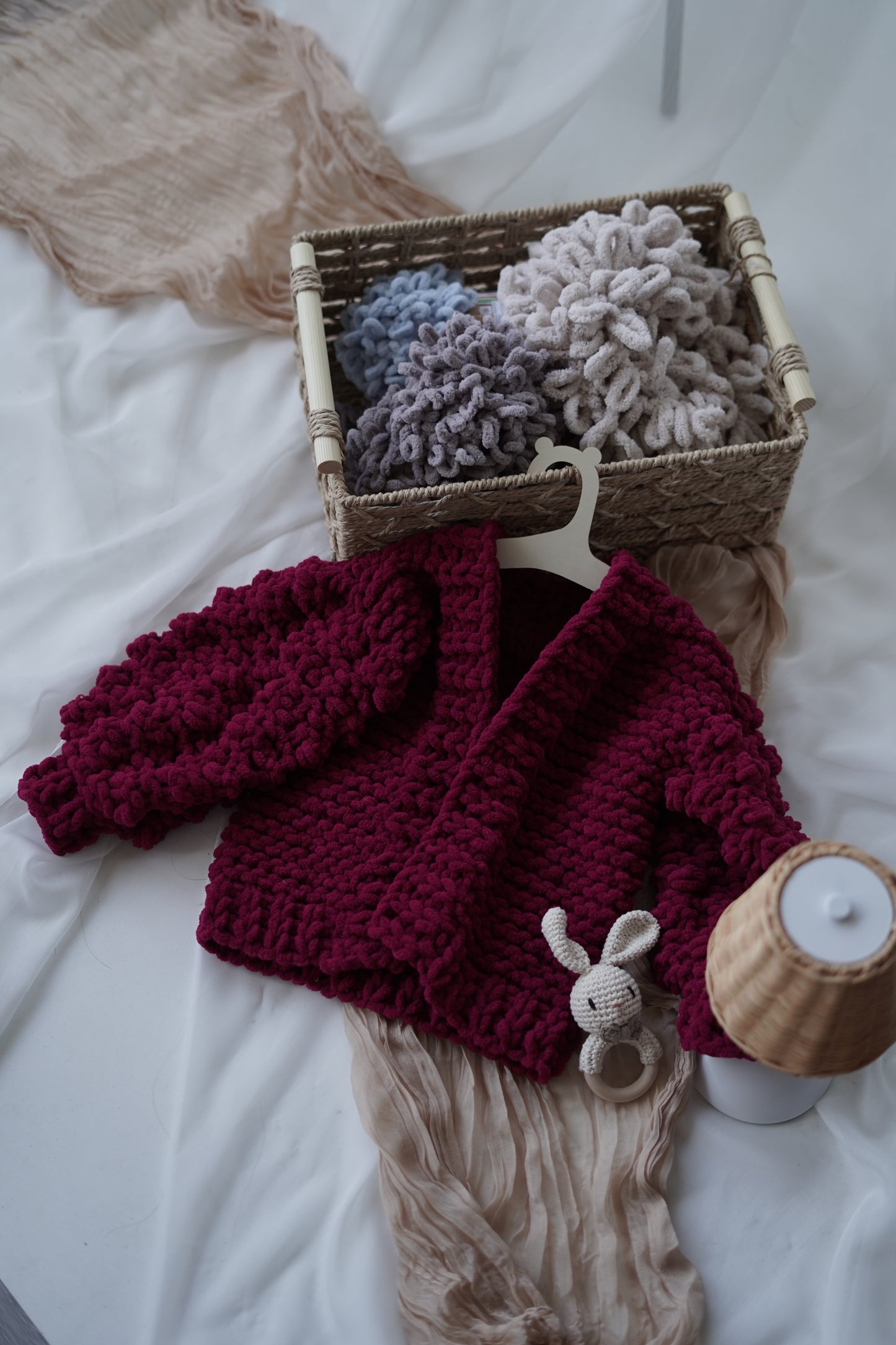 Chunky Knit Baby Cardigan - Burgundy