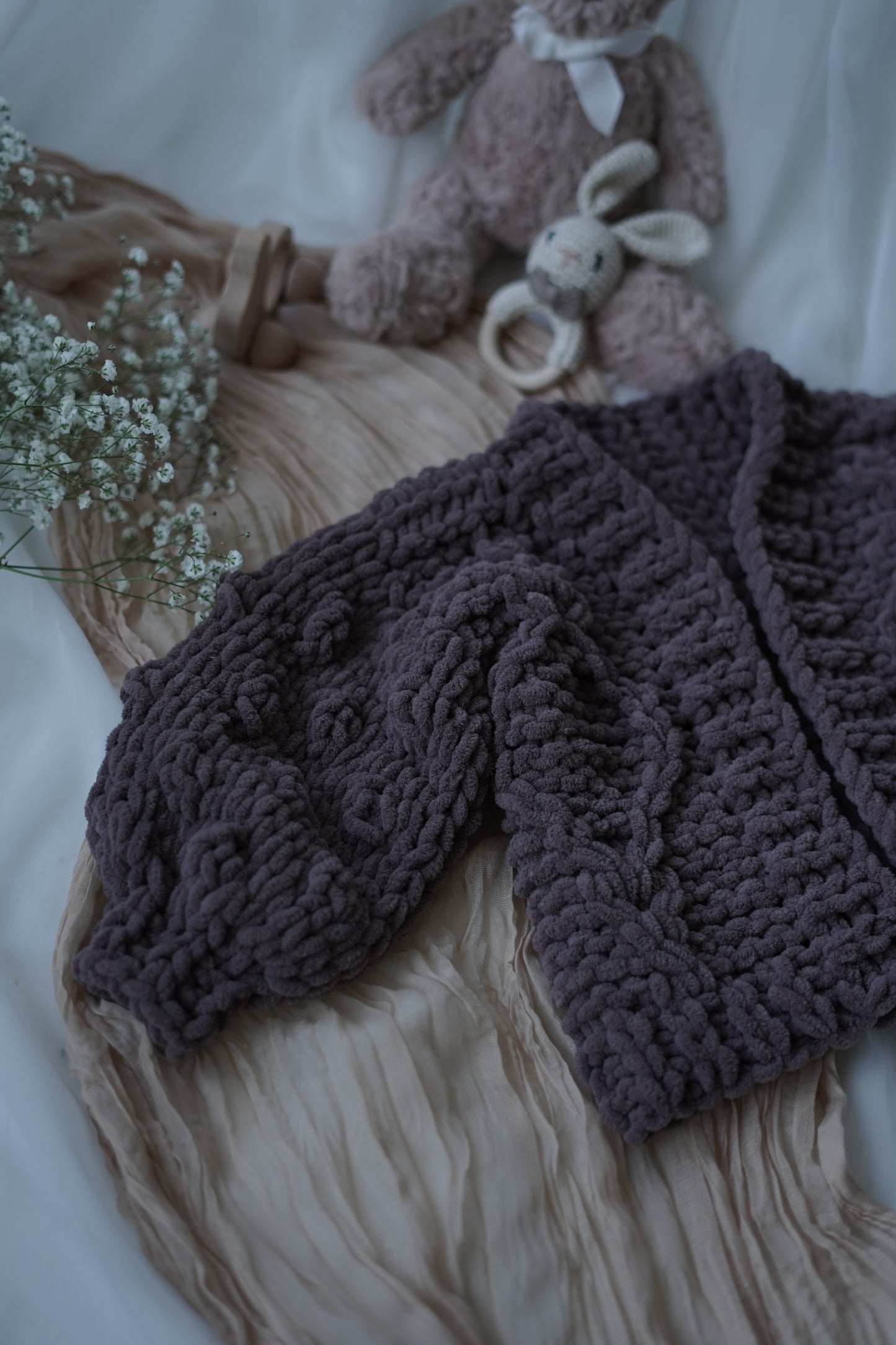 Chunky Knit Baby Cardigan - Dark Brown